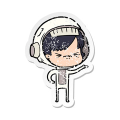 distressed sticker of a angry cartoon space girl