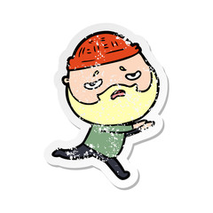 distressed sticker of a cartoon worried man with beard