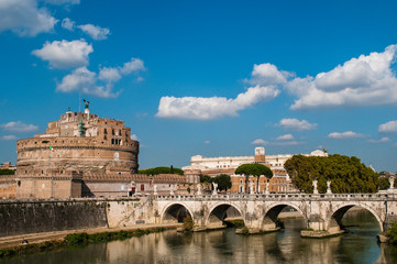 Fototapeta na wymiar Castel Sant'Angelo or Mausoleum of Hadrian and Bridge Sant'Angelo, Rome, Italy