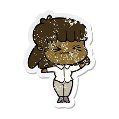 distressed sticker of a cartoon woman