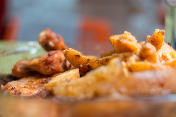 Stewed potatoes with meat.