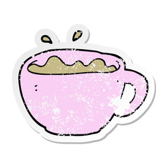 distressed sticker of a cartoon coffee cup