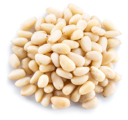 Pine nuts on the white background. Organic food.
