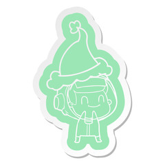 happy cartoon  sticker of a astronaut wearing santa hat