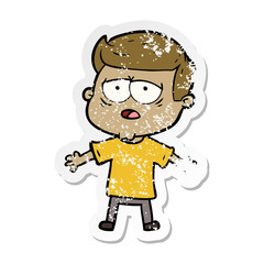Obraz premium distressed sticker of a cartoon tired man