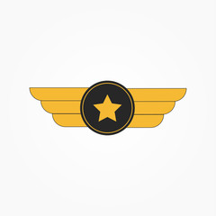 Wings with star icon. Winged logo template. Air force badge, army, military and aviation emblem. Vector illustration.