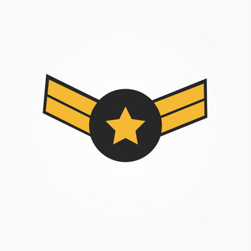 Wings with star icon. Winged logo template. Air force badge, army, military and aviation emblem. Vector illustration.