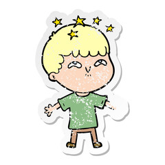 distressed sticker of a cartoon amazed boy