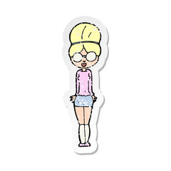 retro distressed sticker of a cartoon librarian woman