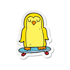 sticker of a cartoon bird on skateboard
