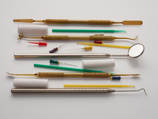 Professional dental tools on white background. Dental health concept