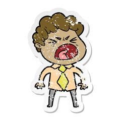 distressed sticker of a cartoon furious man