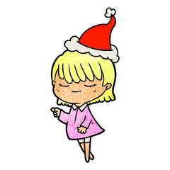 textured cartoon of a woman wearing santa hat