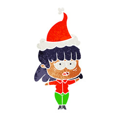 retro cartoon of a tired woman wearing santa hat