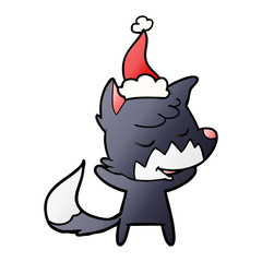 friendly gradient cartoon of a fox wearing santa hat