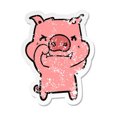 distressed sticker of a angry cartoon pig