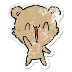 distressed sticker of a happy bear cartoon