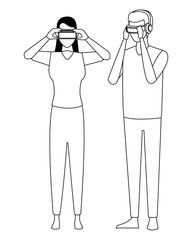 People playing with virtual reality glasses in black and white
