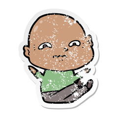 distressed sticker of a cartoon nervous man