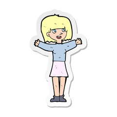 sticker of a cartoon excited woman