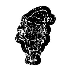 cartoon distressed icon of a crying man wearing santa hat