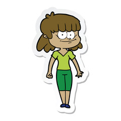 sticker of a cartoon smiling woman