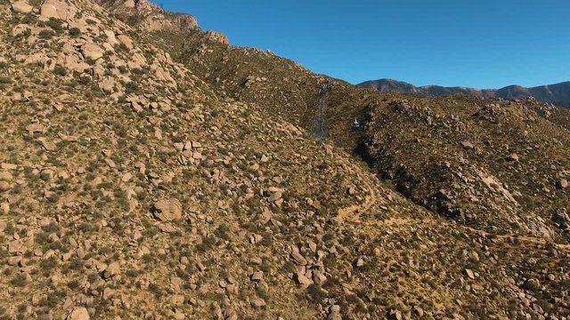 Aerial view showing rough terrain on the Sandia Mountains