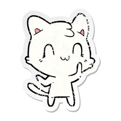distressed sticker of a cartoon happy cat