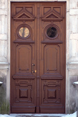 old wooden double door