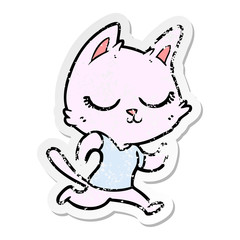 distressed sticker of a calm cartoon cat running