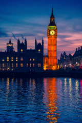 Big Ben and Houses of Parliament at night, London, UK