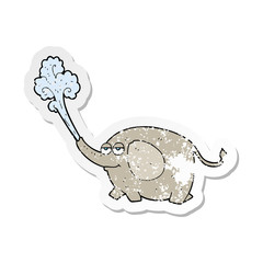 retro distressed sticker of a cartoon elephant squirting water