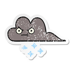 distressed sticker of a cute cartoon storm snow cloud