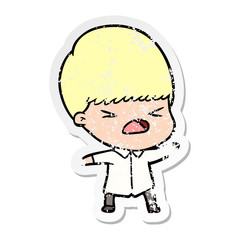 distressed sticker of a cartoon stressed man