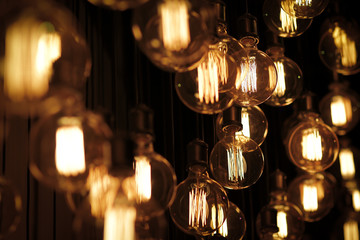 Lots of vintage light bulbs are blinking