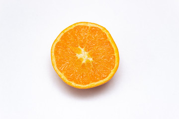 Orange slice on white background. Macro