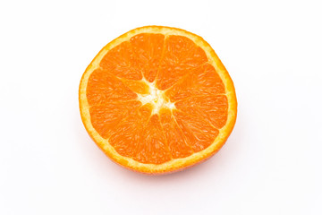 Orange slice on white background. Macro