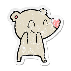 distressed sticker of a friendly bear cartoon