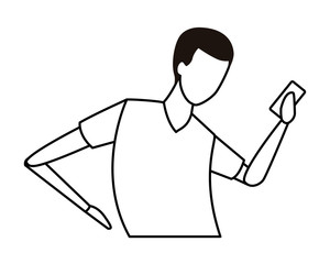 faceless man smartphone in black and white