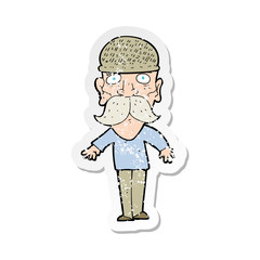 retro distressed sticker of a cartoon man wearing winter hat