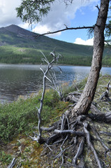 Fototapeta na wymiar Landscape with a lake and mountains along the banks.