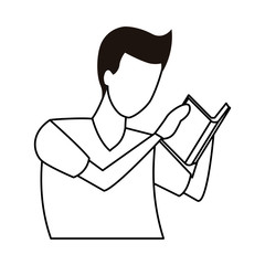 faceless man reading book in black and white