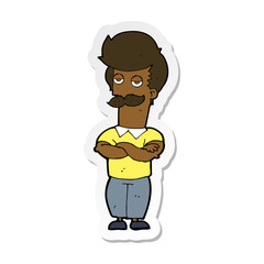 sticker of a cartoon mustache muscle man