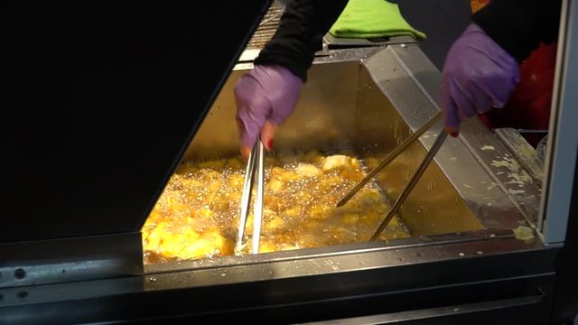 Deep frying food at nightmarket