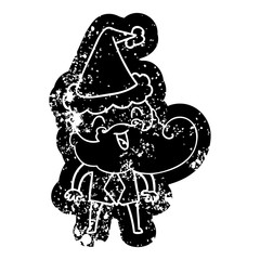 hand drawn cartoon distressed icon of a happy bearded man wearing santa hat
