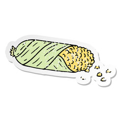 distressed sticker cartoon doodle of fresh corn on the cob