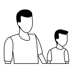 faceless father and son in black and white