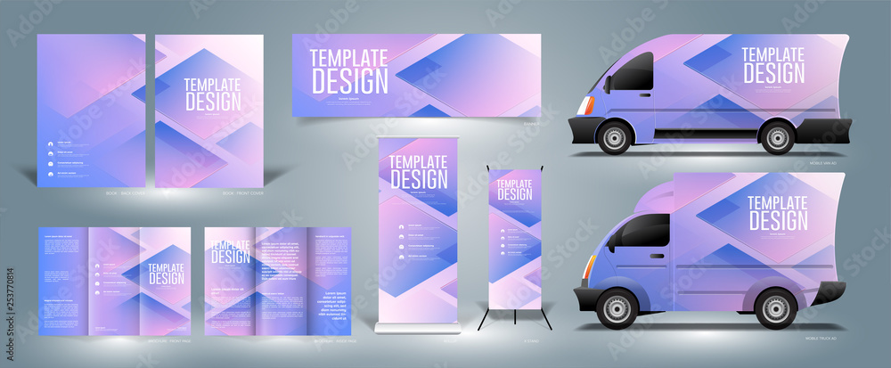 Poster abstract template design and example of how to use it as a background in various medias.
