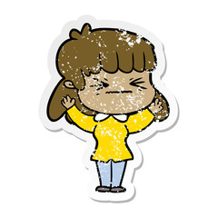 distressed sticker of a cartoon woman