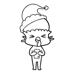 disgusted line drawing of a alien wearing santa hat